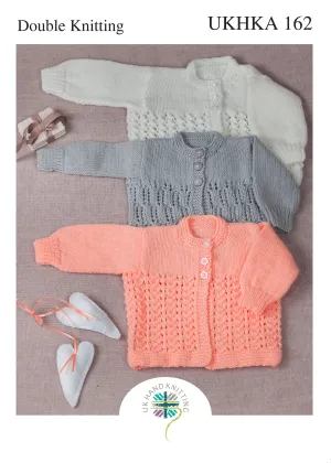 3 x Double Knitting Pattern Lacy Panel Cardigans 0 To 2 Years 31-51 cm 12-20 inches