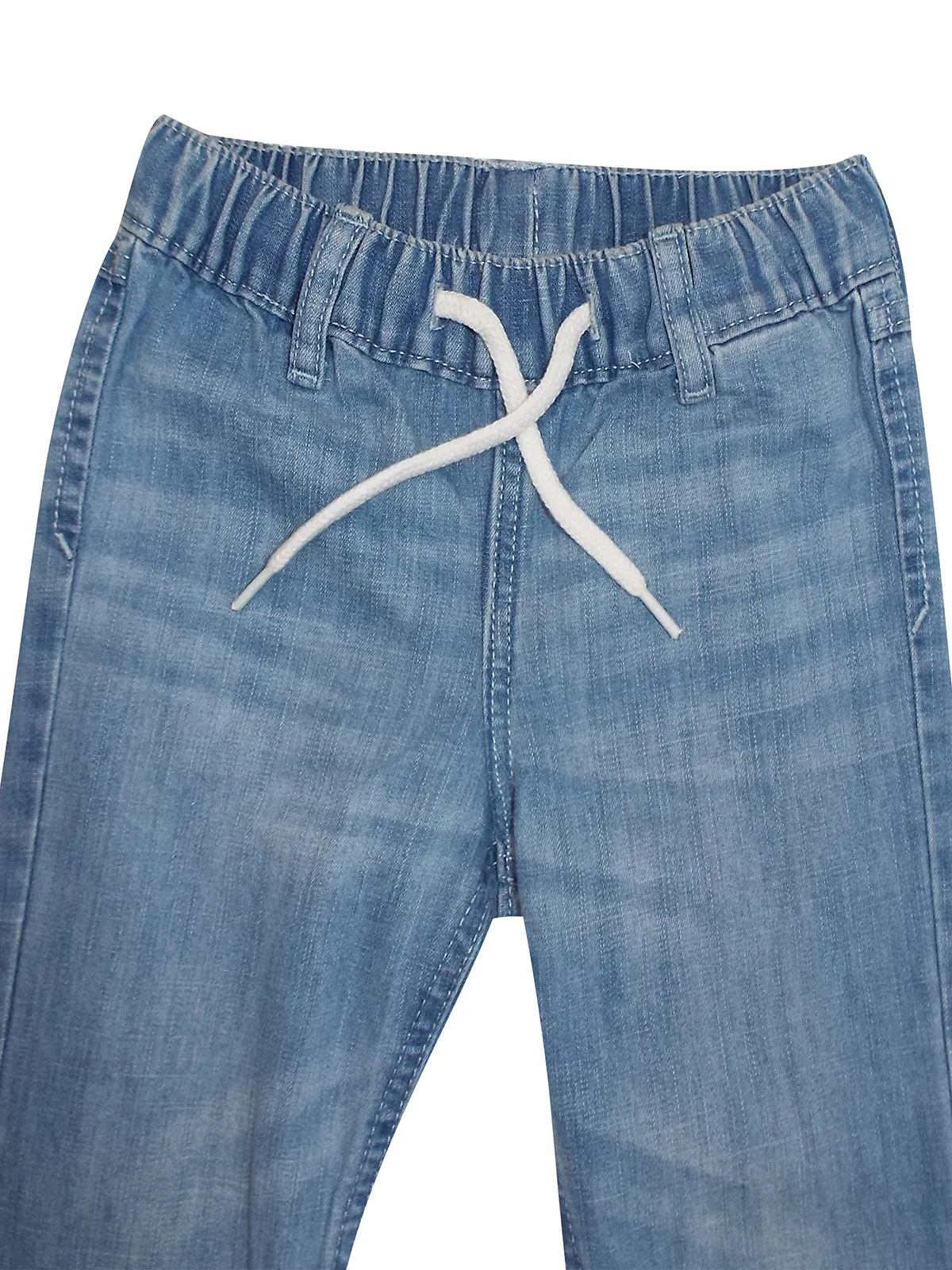 Boys Blue Grey Elasticated Waist Cotton Rich Crinkle Wash Denim Jeans