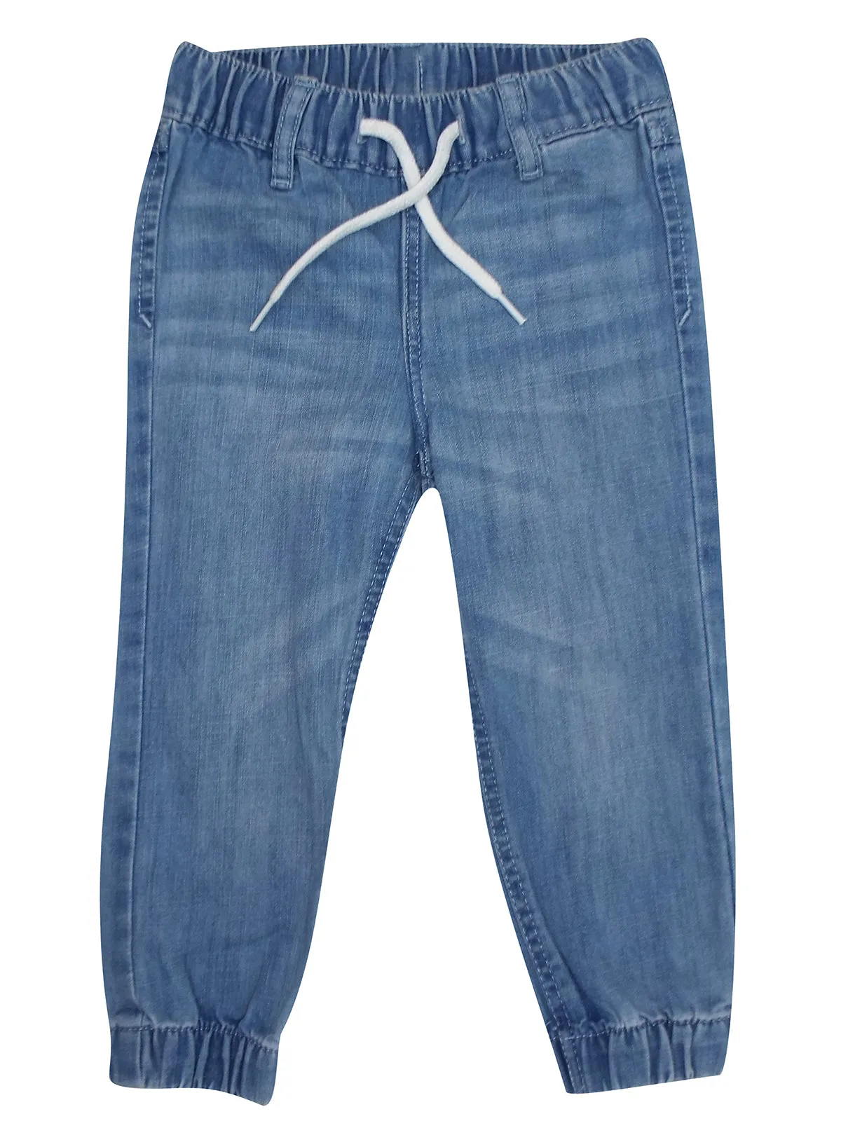Boys Blue Grey Elasticated Waist Cotton Rich Crinkle Wash Denim Jeans