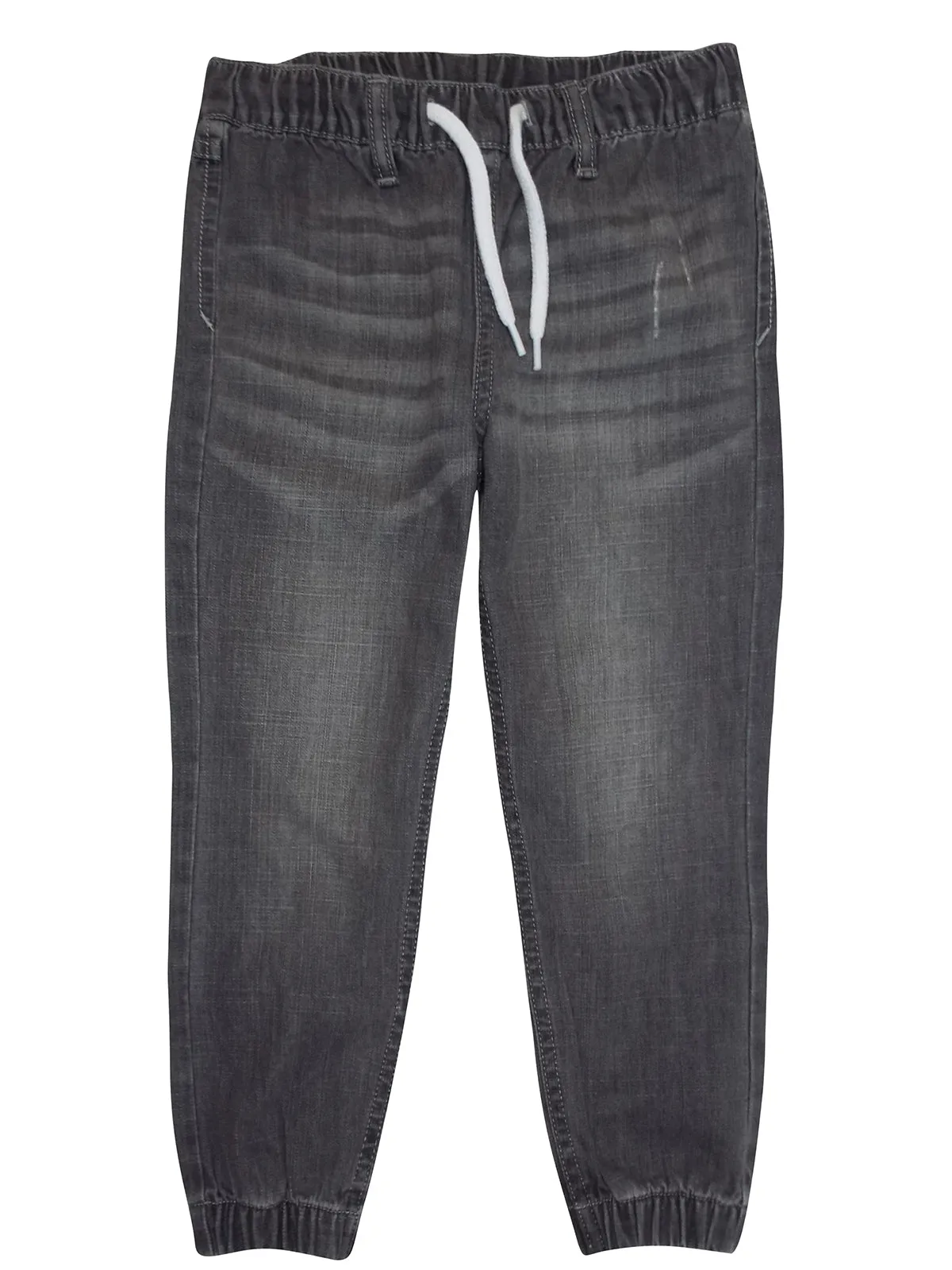 Boys Blue Grey Elasticated Waist Cotton Rich Crinkle Wash Denim Jeans