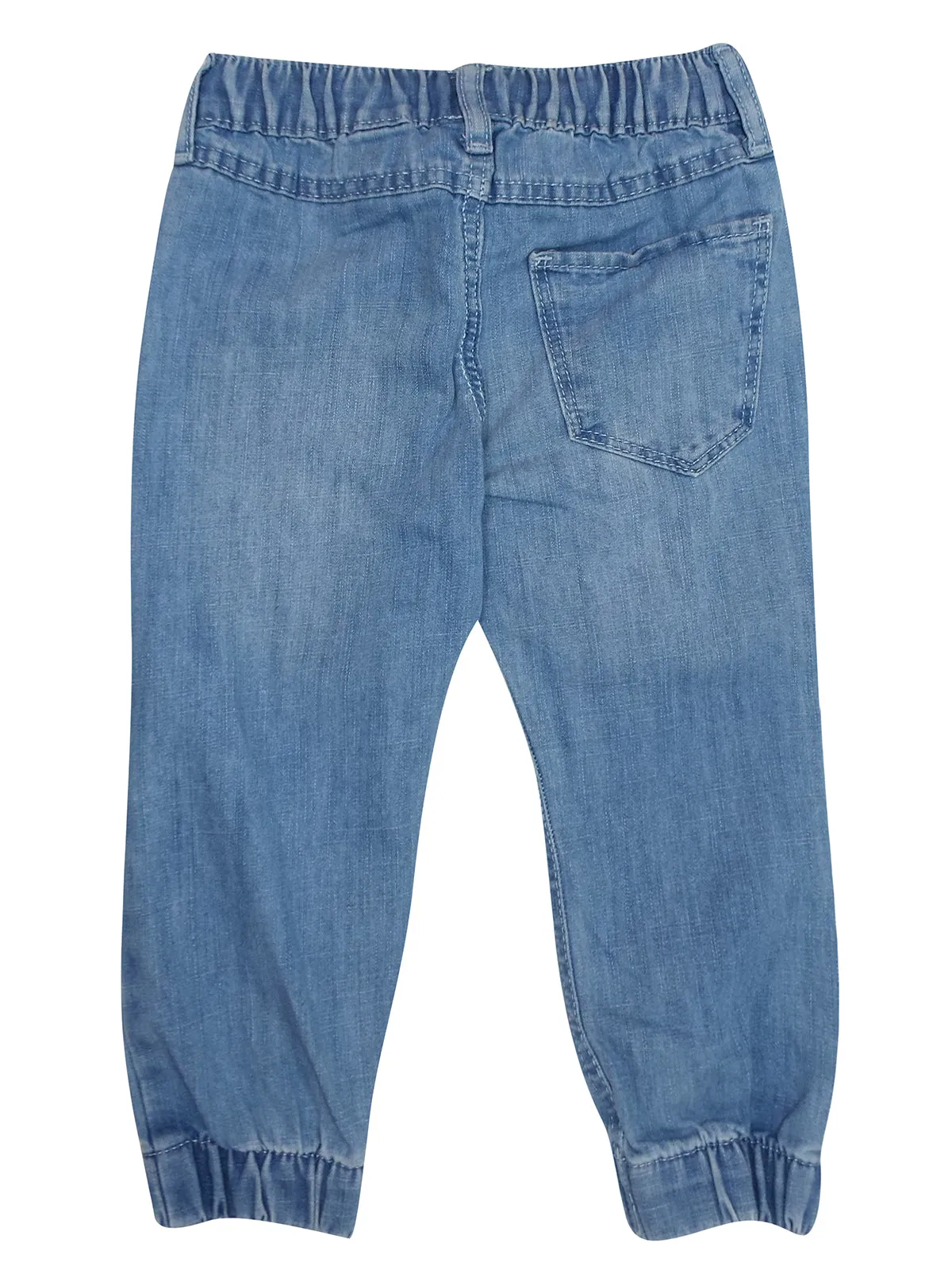 Boys Blue Grey Elasticated Waist Cotton Rich Crinkle Wash Denim Jeans