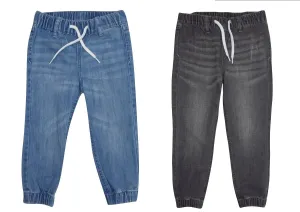 Boys Blue Grey Elasticated Waist Cotton Rich Crinkle Wash Denim Jeans