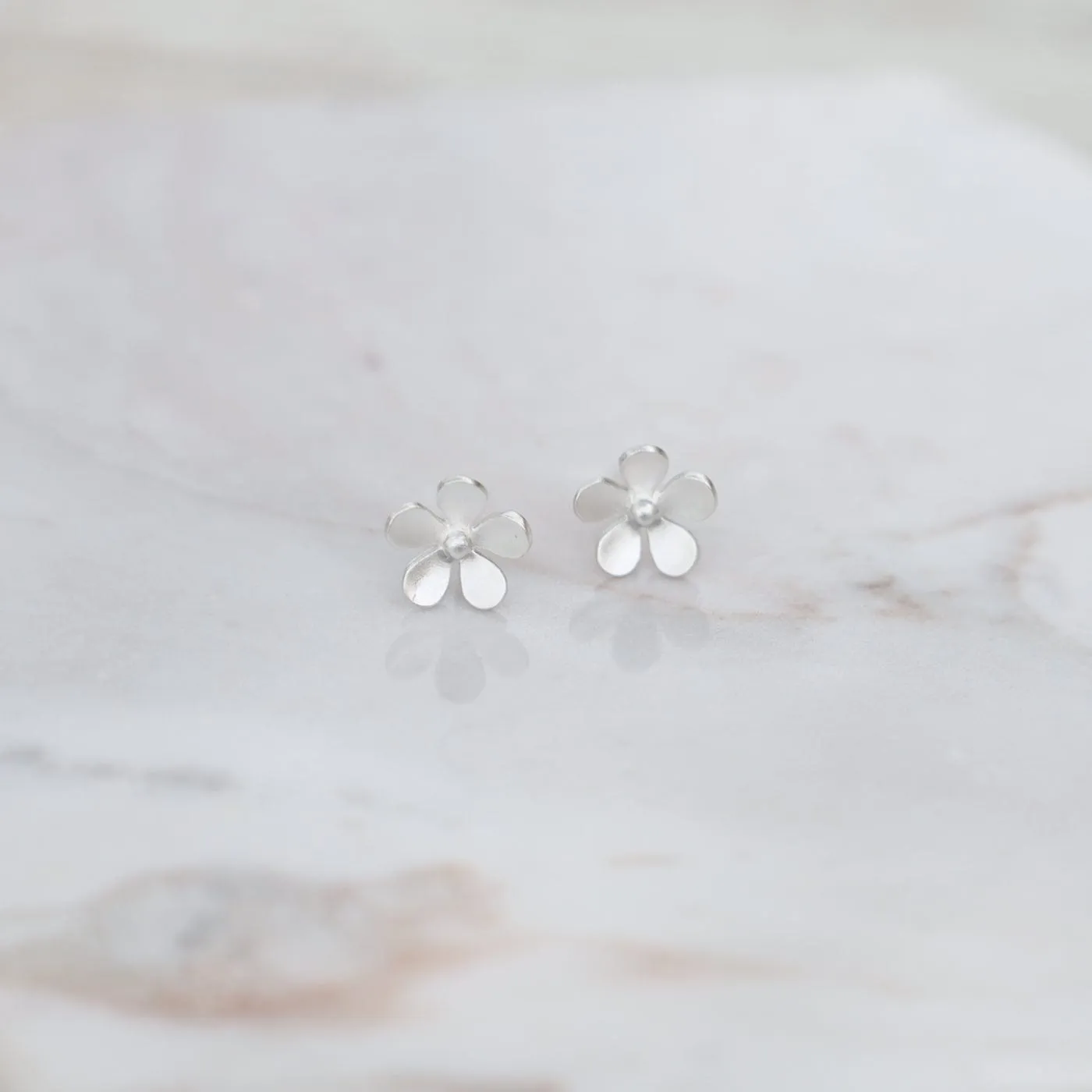 Brushed Sterling Silver Forget Me Not Stud Earrings