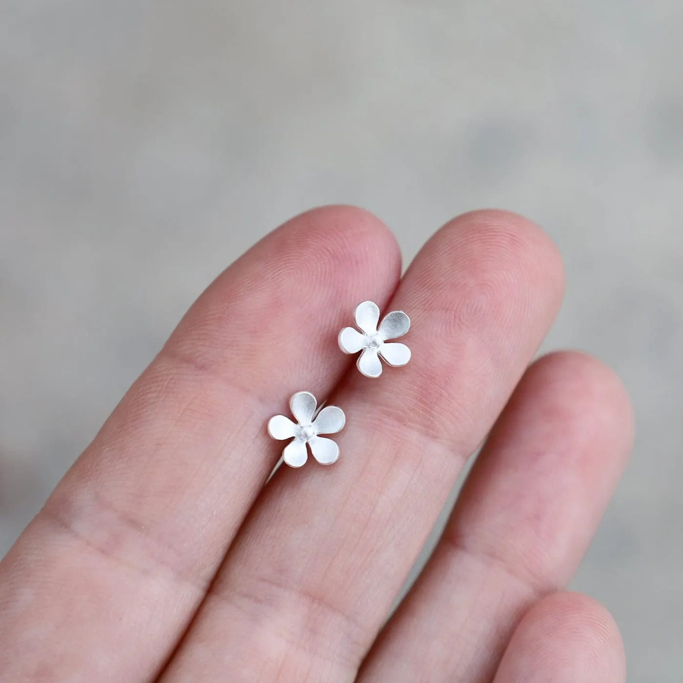 Brushed Sterling Silver Forget Me Not Stud Earrings