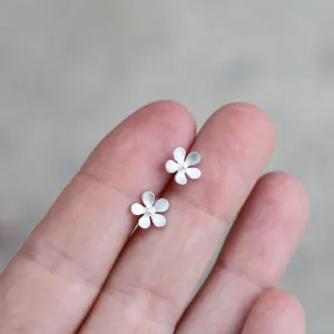 Brushed Sterling Silver Forget Me Not Stud Earrings