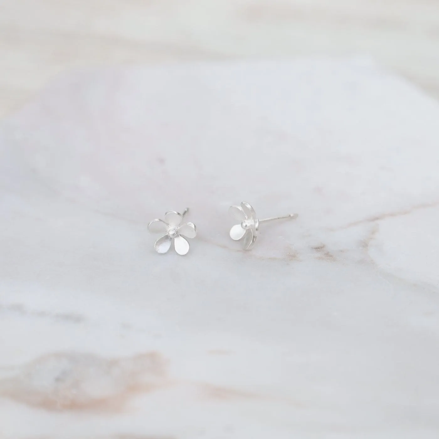 Brushed Sterling Silver Forget Me Not Stud Earrings