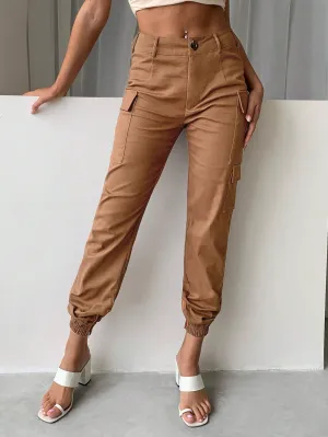 Casual High Waist Flap Pocket Cargo Jeans