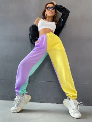 Colorblock Pocket Natural Long Women Sweatpants