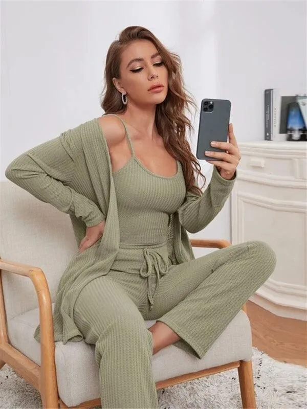 Cozy Elegance Women's Waffle Knit Lounge Set - Premium Comfort Wear