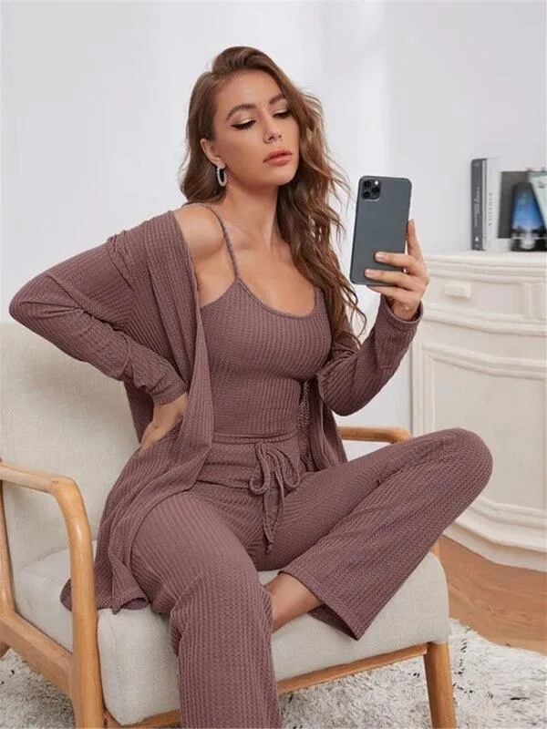 Cozy Elegance Women's Waffle Knit Lounge Set - Premium Comfort Wear