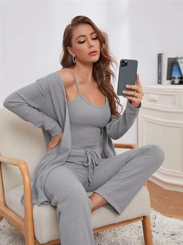 Cozy Elegance Women's Waffle Knit Lounge Set - Premium Comfort Wear