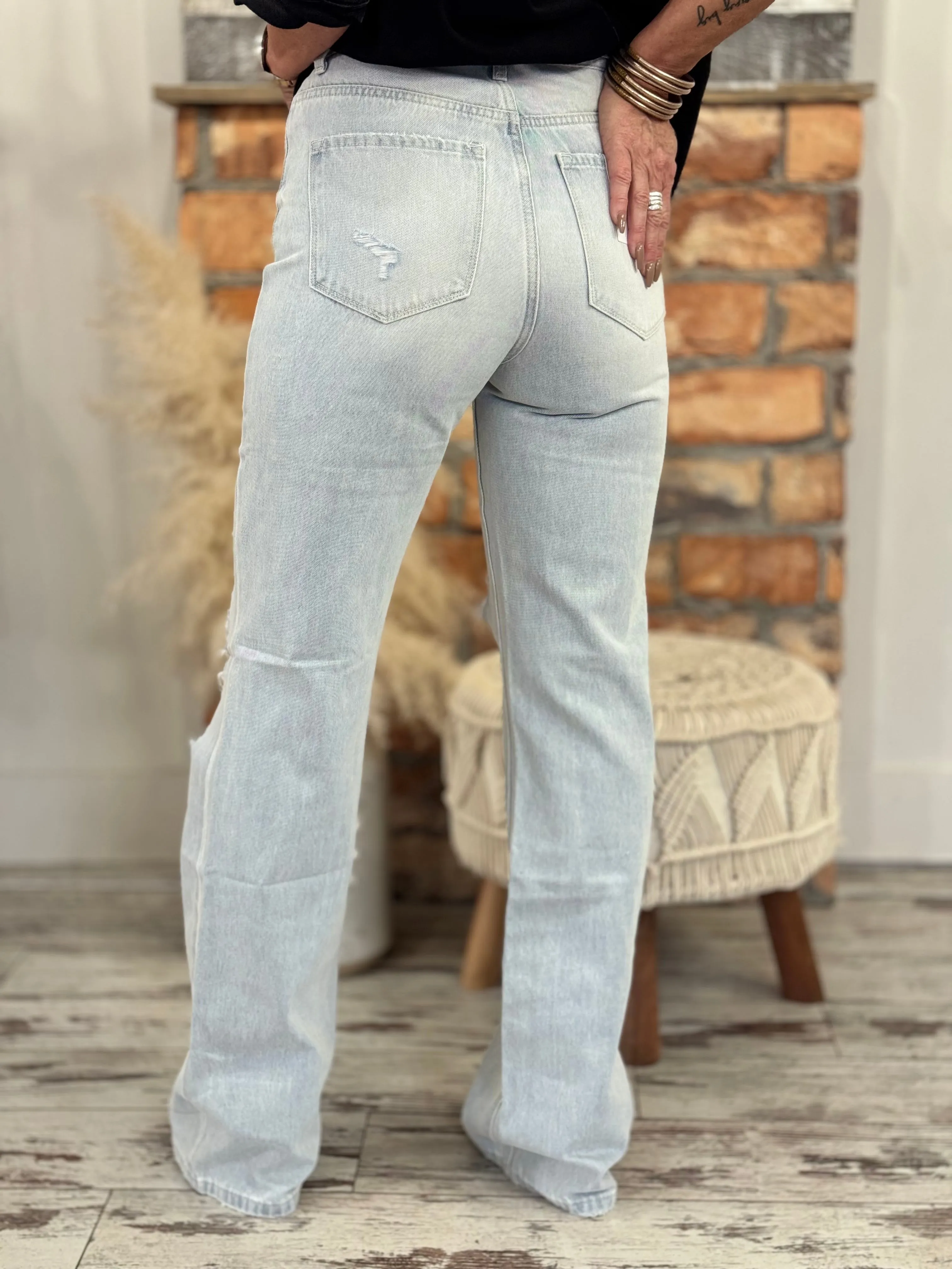 Distressed 90s Vintage Flare Jeans