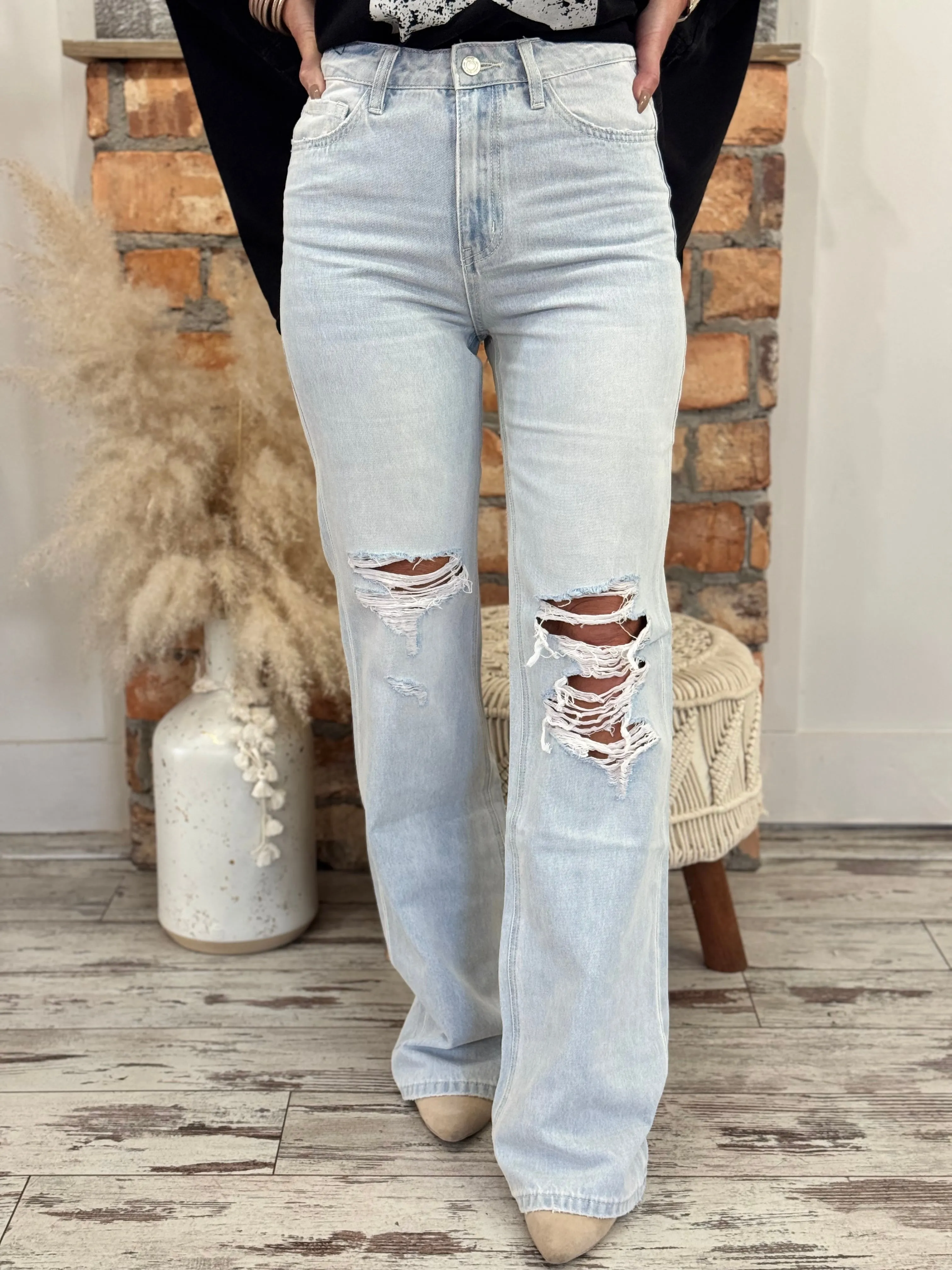 Distressed 90s Vintage Flare Jeans