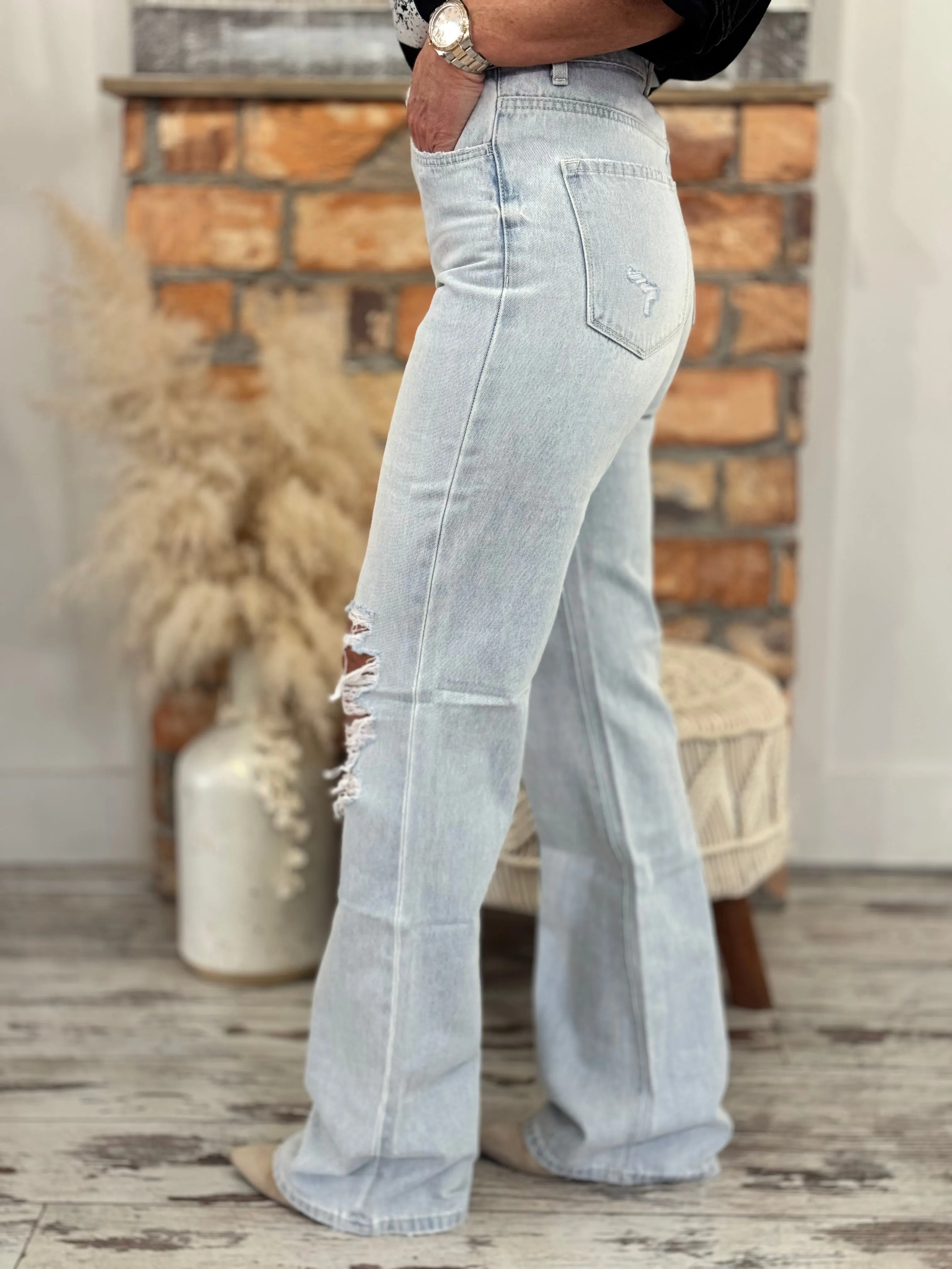 Distressed 90s Vintage Flare Jeans
