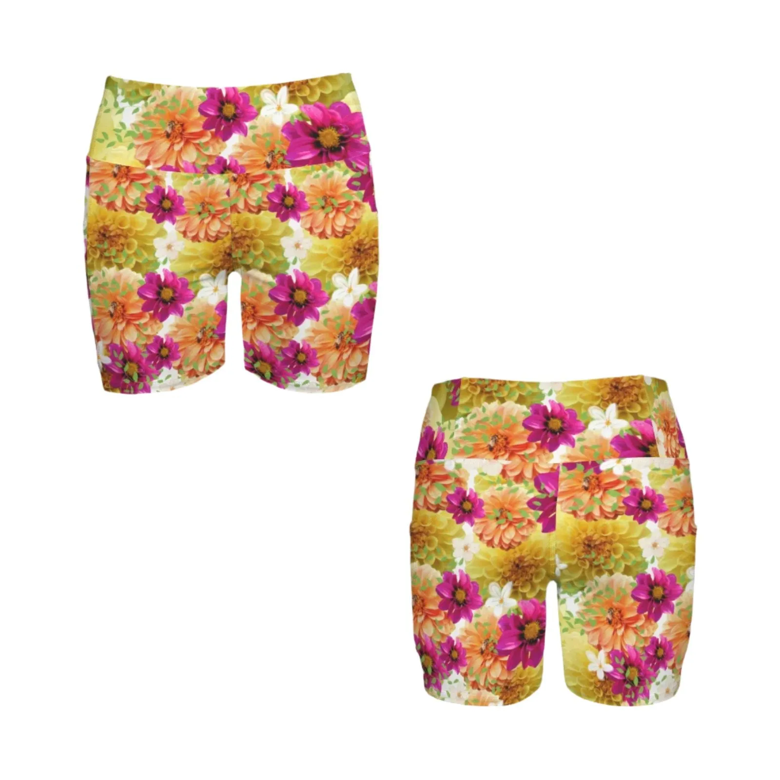 Graphic Dahlias 2 Yoga Shorts with Pockets up to 5 XL (FWS)