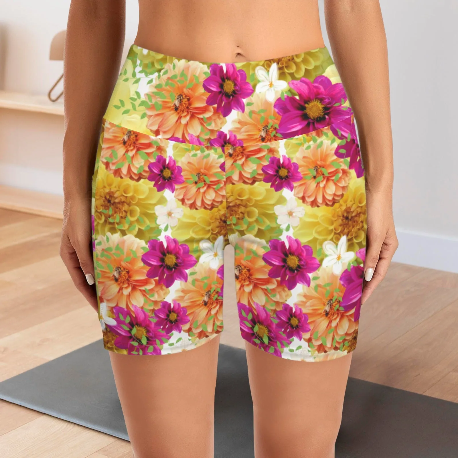 Graphic Dahlias 2 Yoga Shorts with Pockets up to 5 XL (FWS)