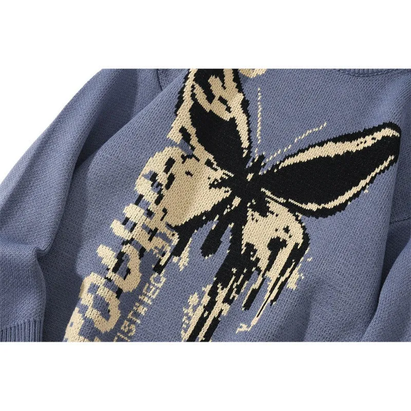 Harajuku Fashion Butterfly Knitwear Sweaters, Hip Hop Loose Pullover Sweaters for Men and Women, Casual Streetwear Tops