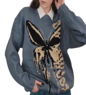 Harajuku Fashion Butterfly Knitwear Sweaters, Hip Hop Loose Pullover Sweaters for Men and Women, Casual Streetwear Tops