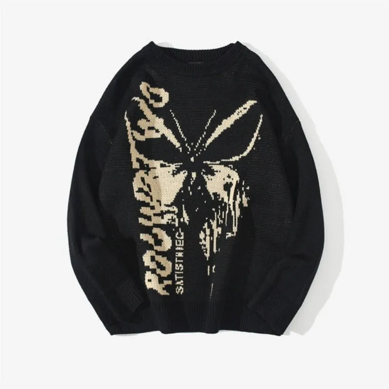 Harajuku Fashion Butterfly Knitwear Sweaters, Hip Hop Loose Pullover Sweaters for Men and Women, Casual Streetwear Tops