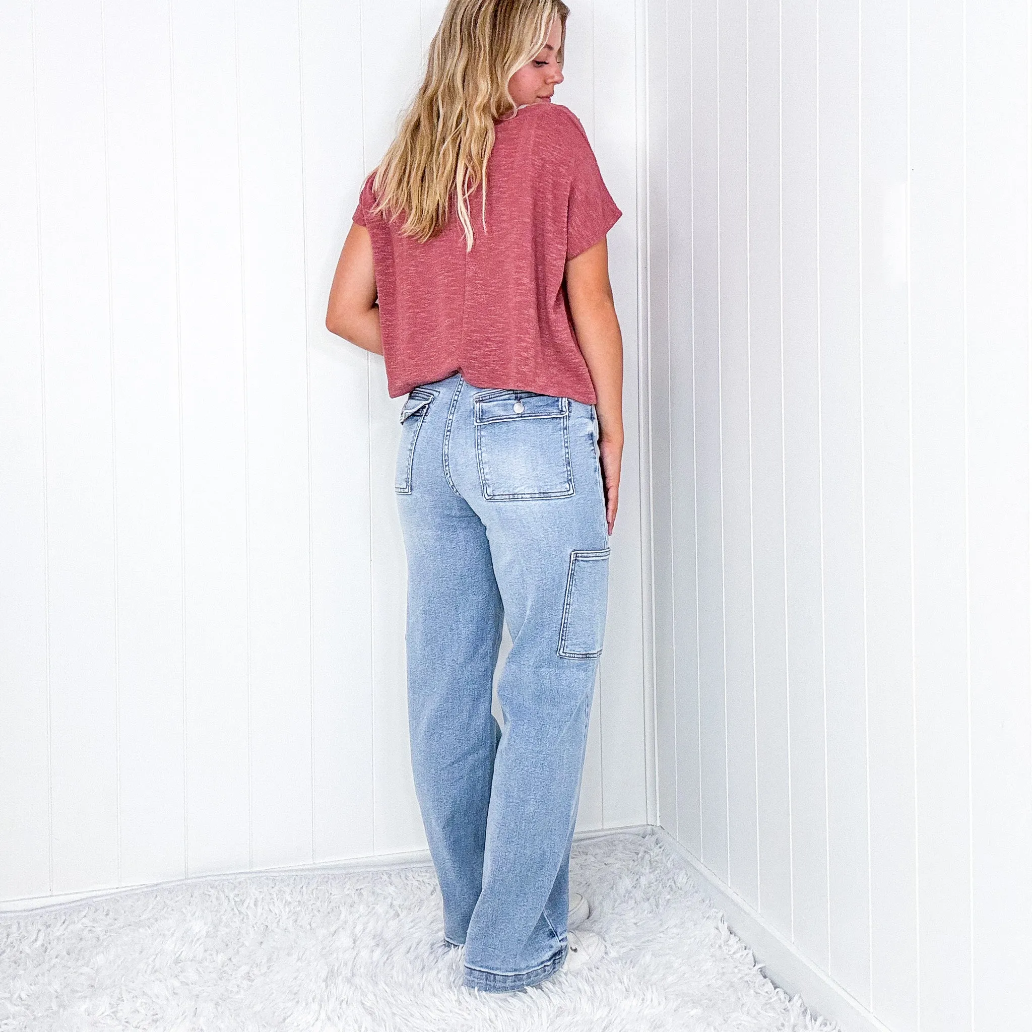 Judy Blue Mara High Waist Light Wash Wide Leg Cargo Pants