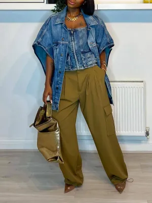 Lapel Sleeveless Denim Jackets
