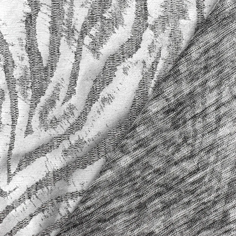 Metallic Silver-Black Tiger Printed Stretch Jersey Knit Fabric