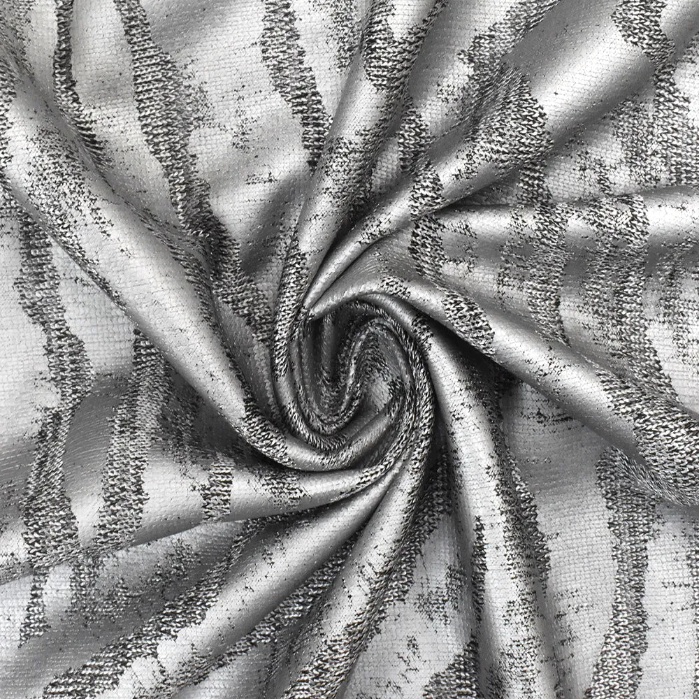 Metallic Silver-Black Tiger Printed Stretch Jersey Knit Fabric