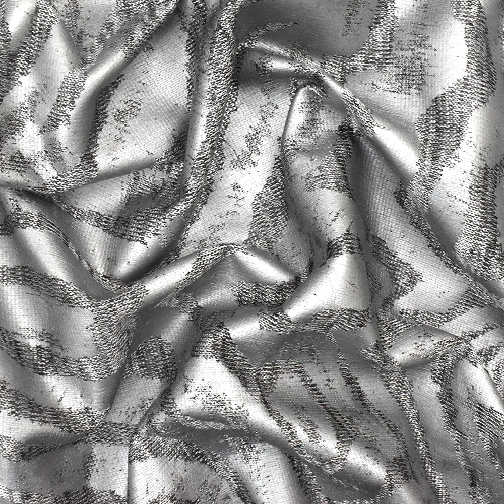 Metallic Silver-Black Tiger Printed Stretch Jersey Knit Fabric
