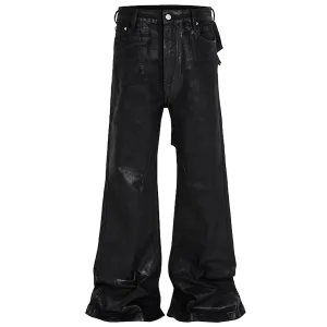'Noir' Flared Leg Waxed Denim Jeans