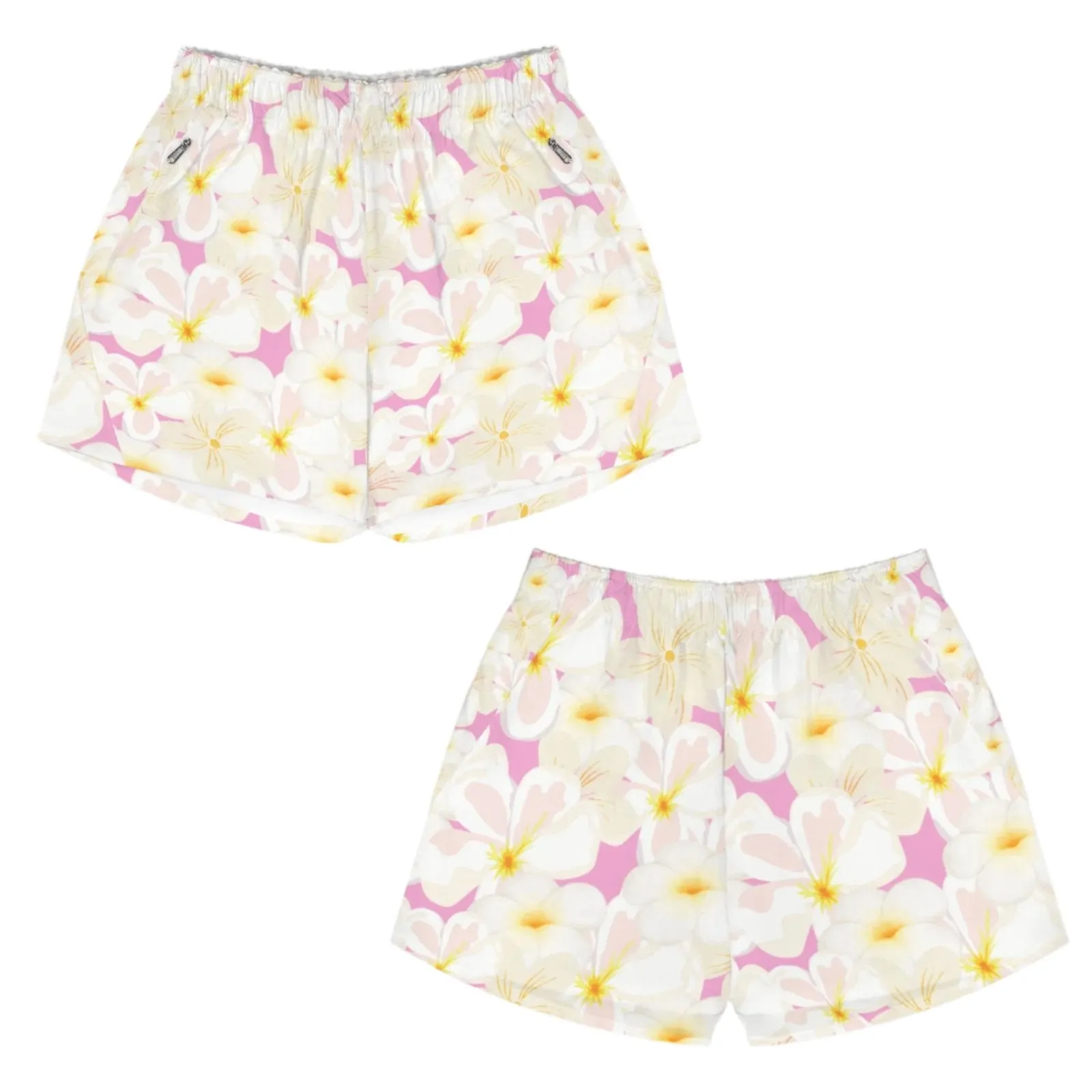 Pastel Frangipanis Pink Zip Pocket Shorts up to 5 XL (FWS)