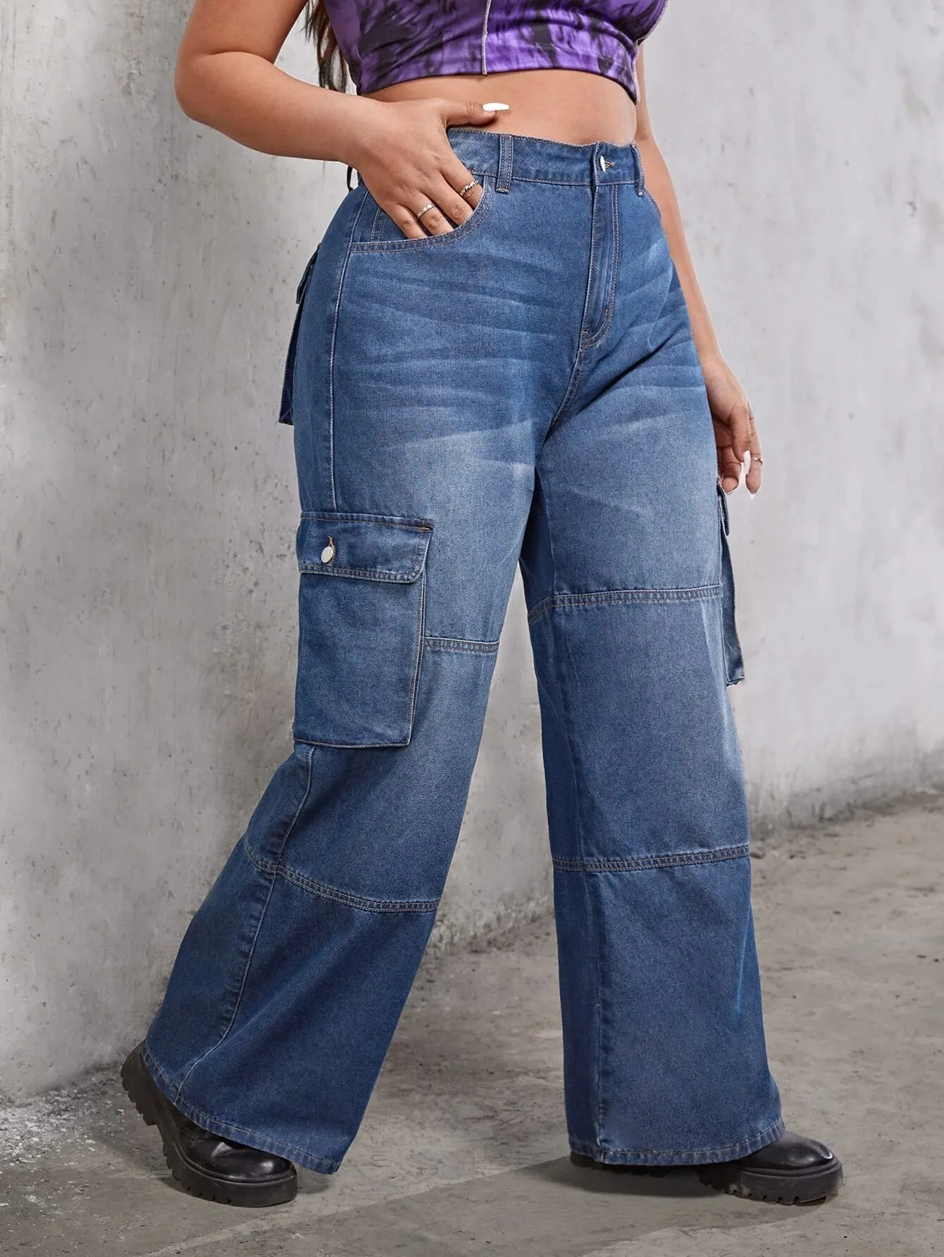 Plus Flap Pocket Cargo Jeans