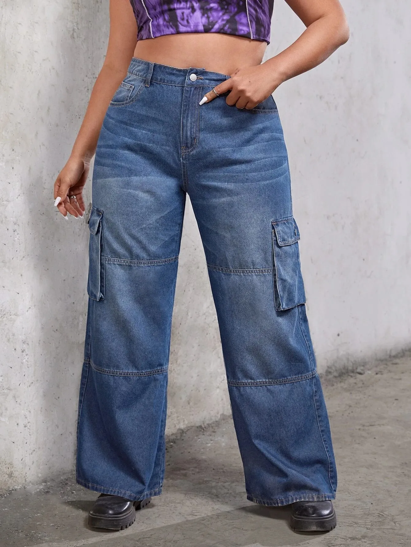 Plus Flap Pocket Cargo Jeans