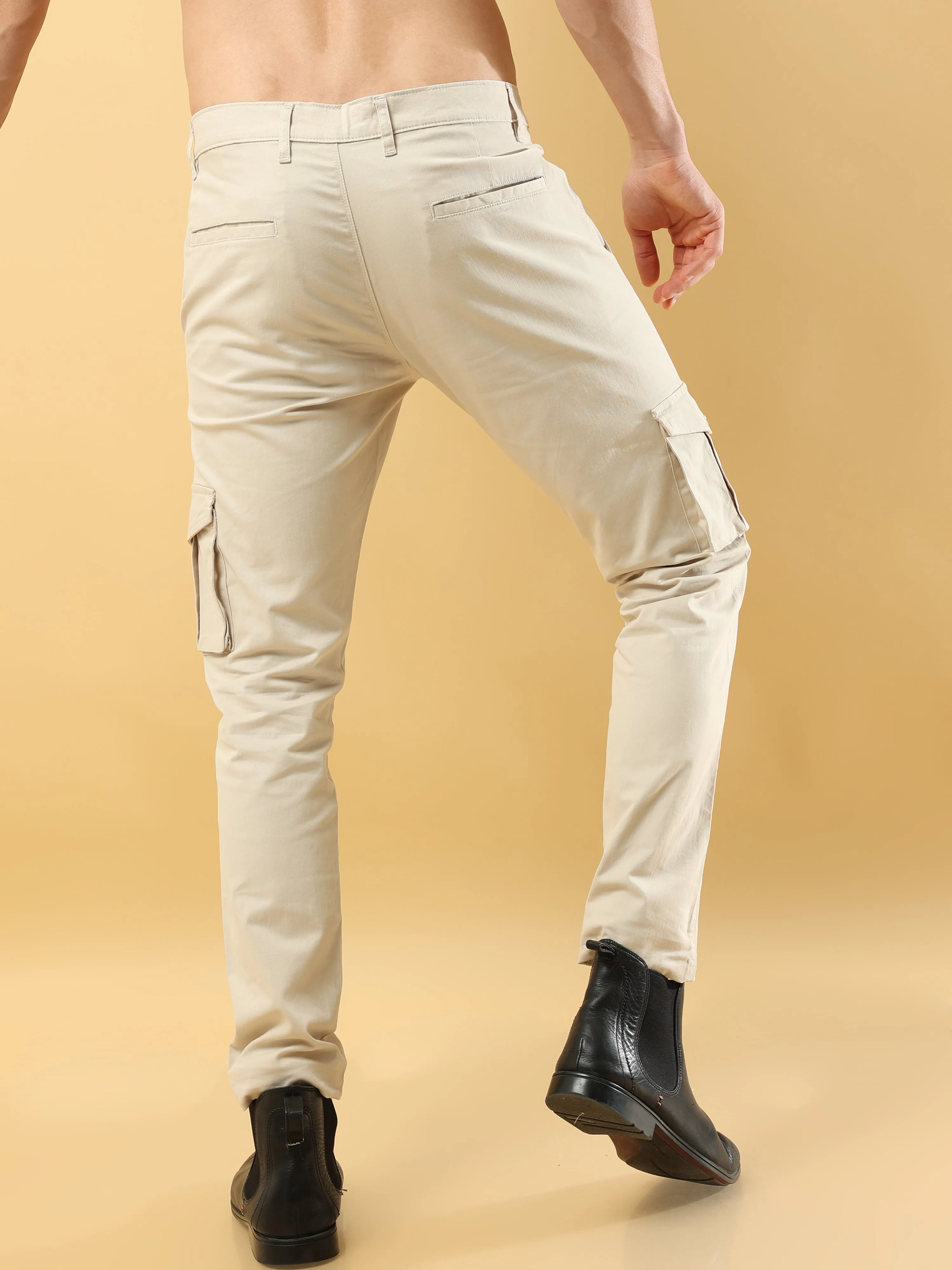 Slim Fit Cargo Cream Trouser