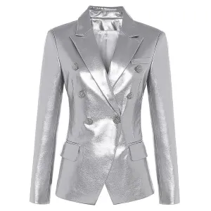 The Margot Faux Leather Blazer - Platinum