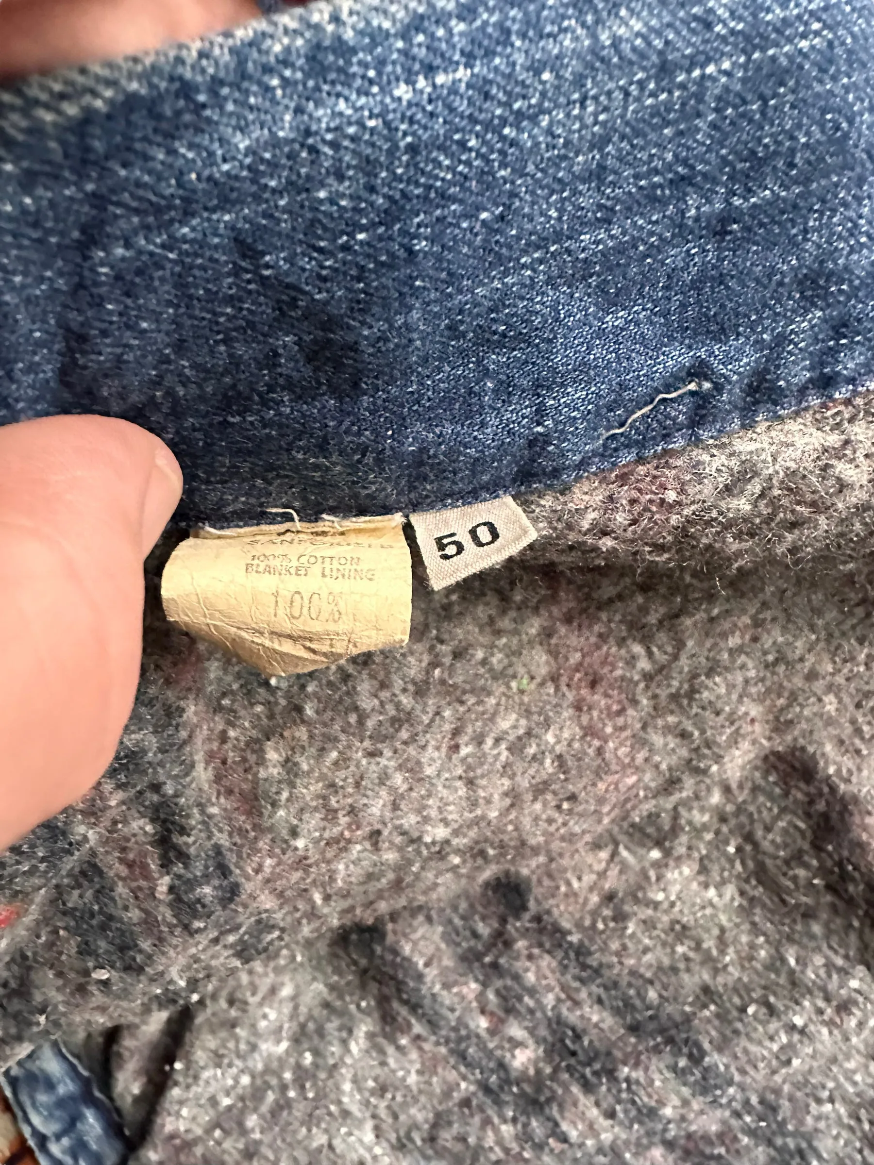 Vintage Blanket Lined Wrangler Blue Bell Chore Coat SZ 50 | Vintage Denim Jacket Seattle | Seattle Vintage Clothing