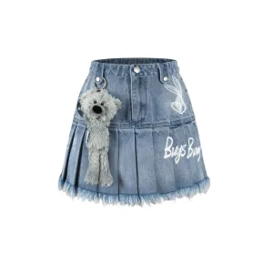Washed Bugs Bunny Denim Skirt in Blue