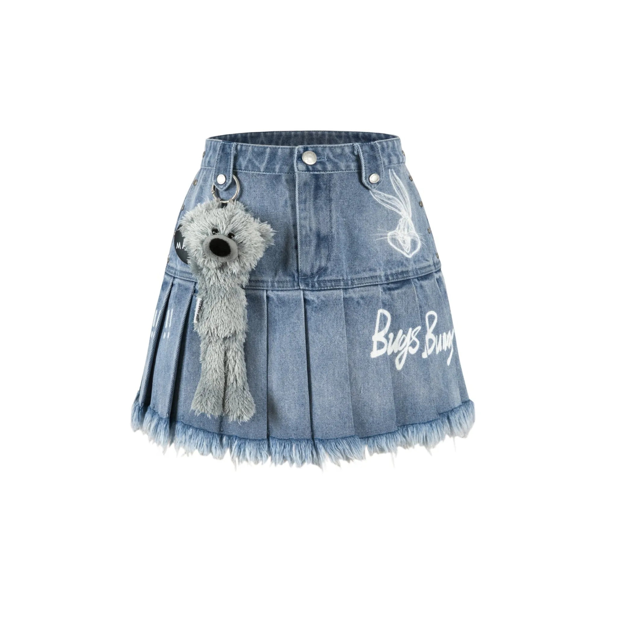 Washed Bugs Bunny Denim Skirt in Blue