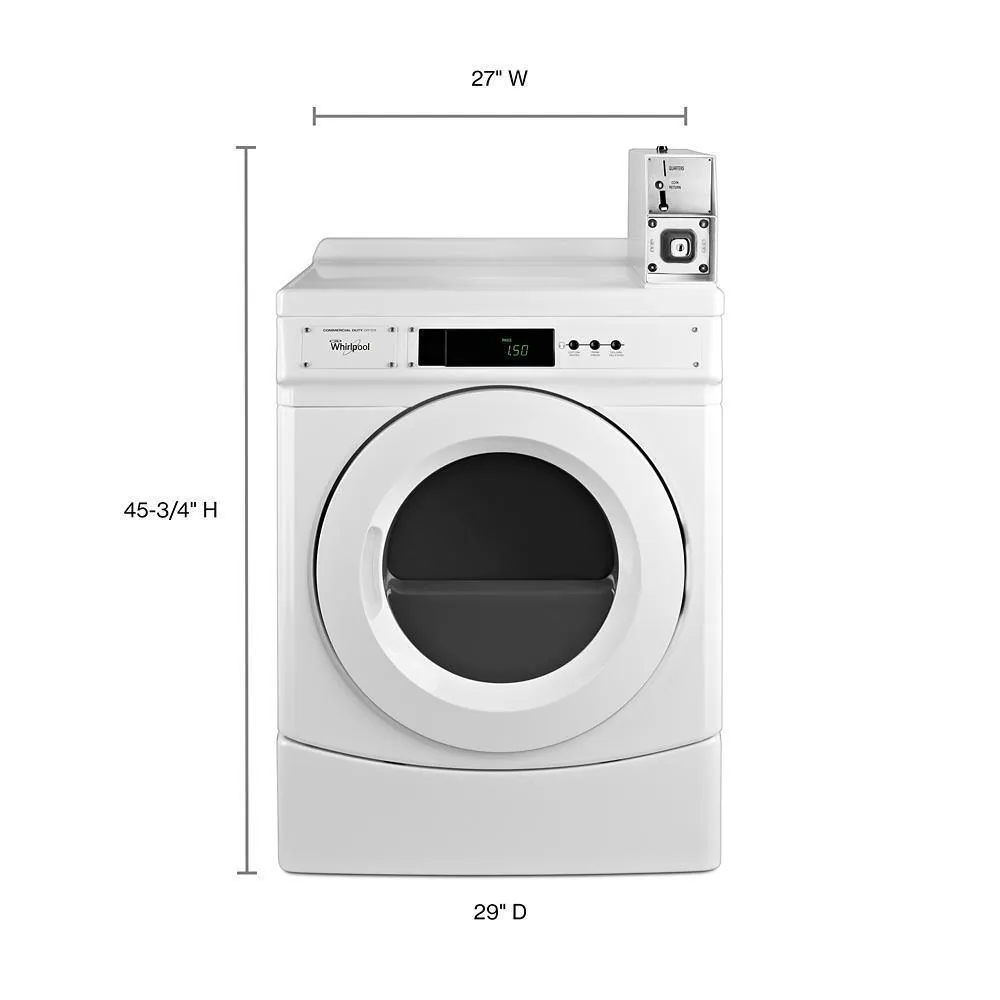 Whirlpool CED9150GW 27" Commercial Electric Front-Load Dryer Featuring Factory-Installed Coin Drop with Coin Box