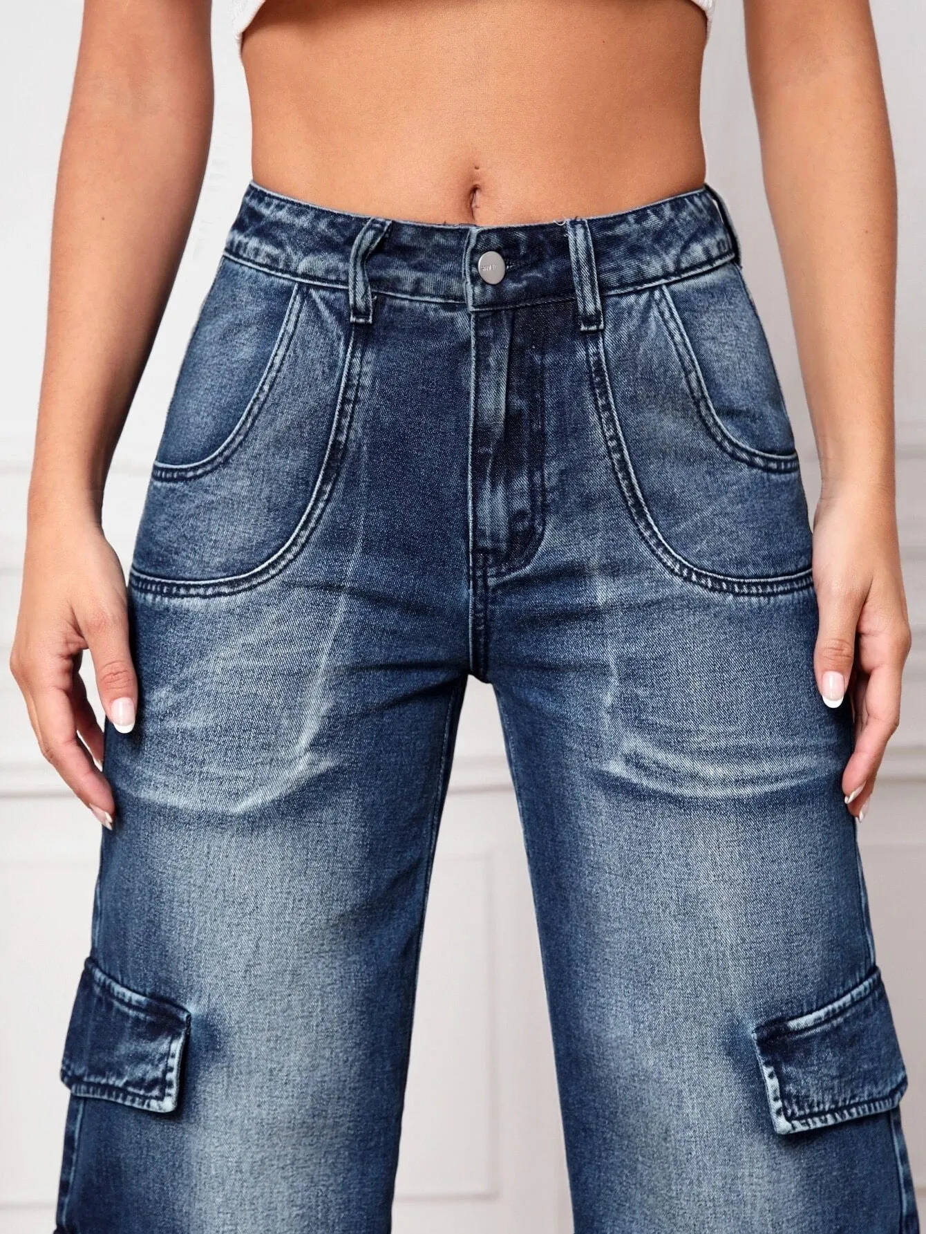 Wide Length Pocket Cargo Jeans