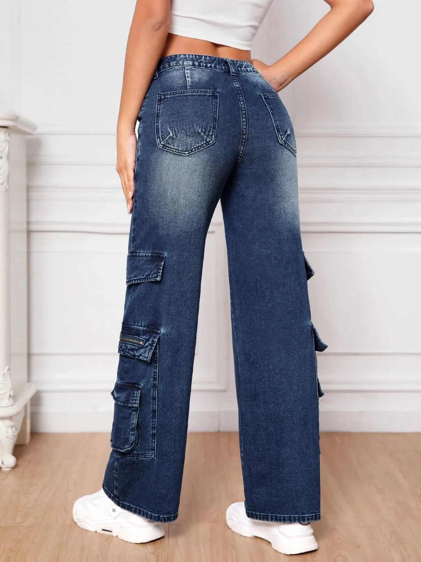 Wide Length Pocket Cargo Jeans
