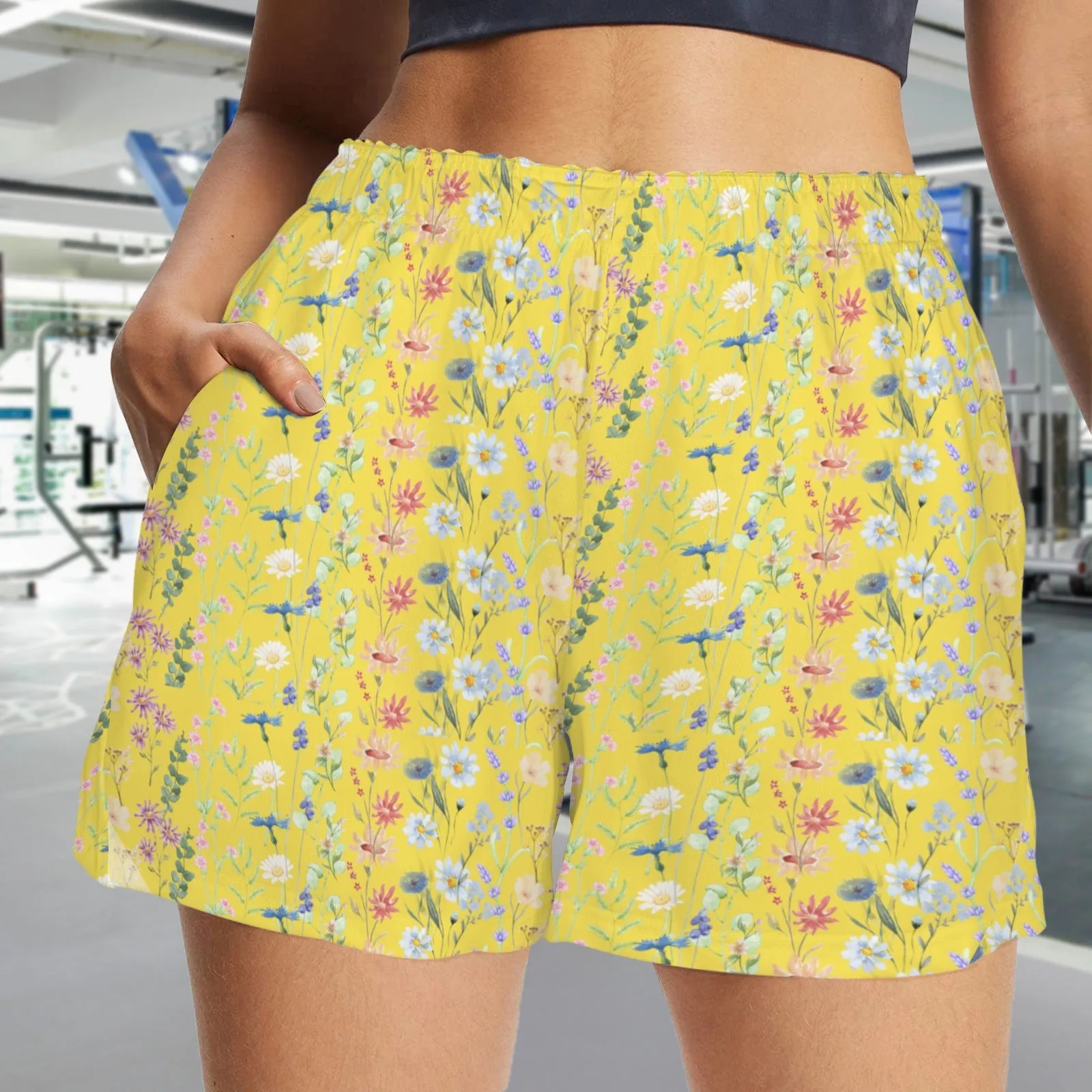 Wildflowers Painted Yellow Zip Pocket Shorts up to 5 XL (FWS)
